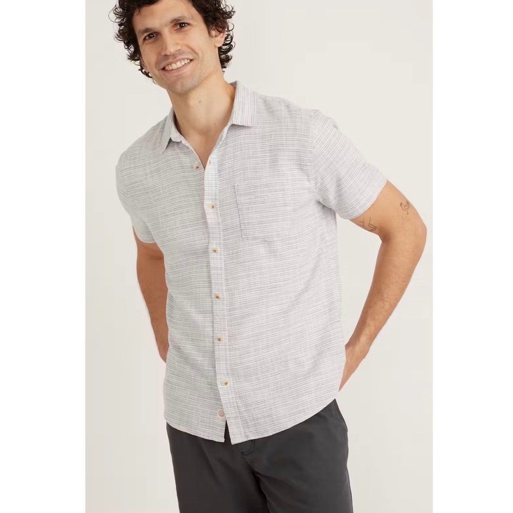 Marine Layer Shirt Mens Medium Blue White Stripe Cotton Short Sleeve 10179